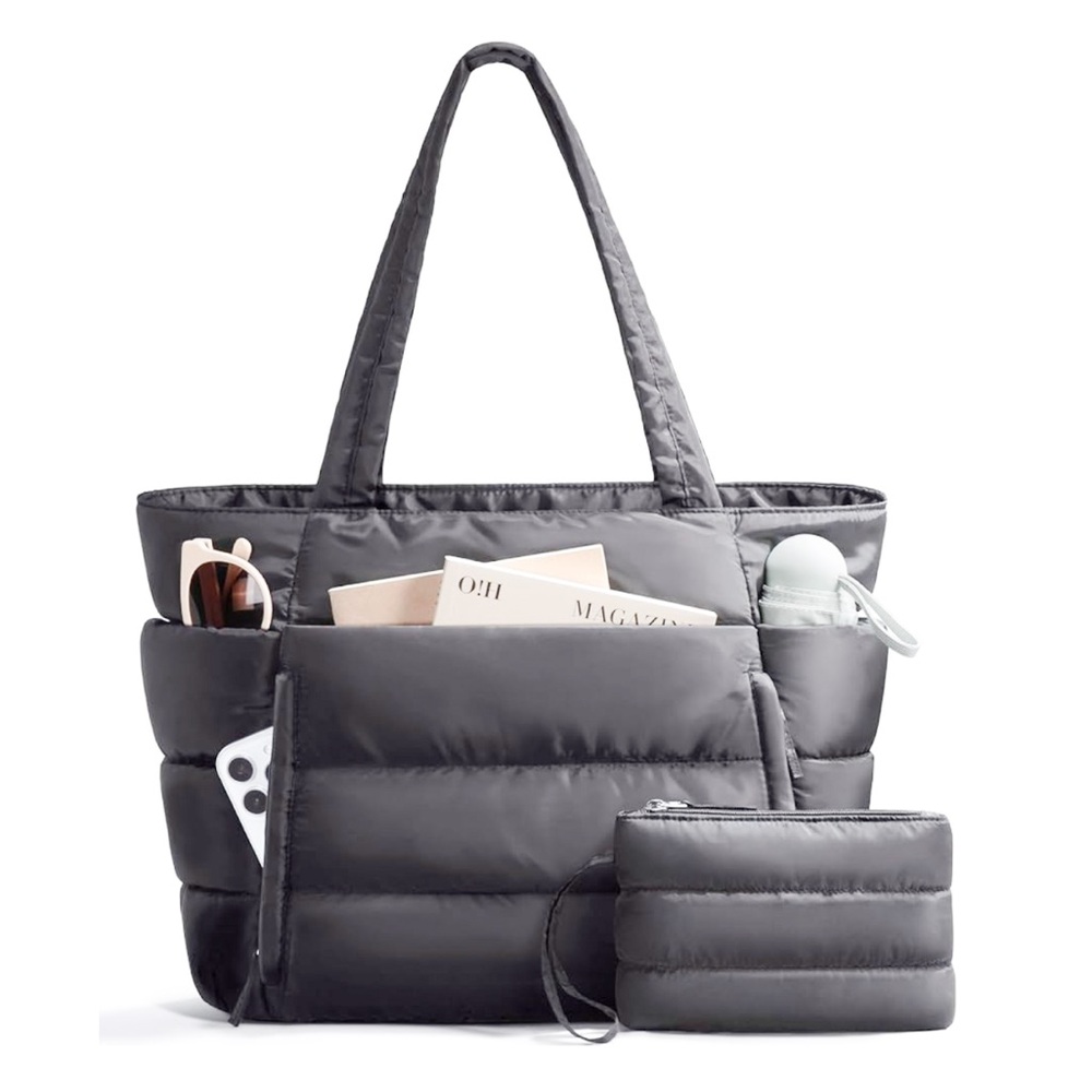 BAGSTELLAR Puffer Tote Travel Bag in Charcoal Gray